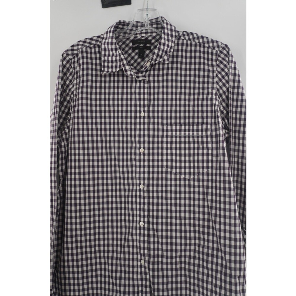 J.Crew "Boy" Fit Button-Down Preppy Shirt in Black & White Crinkle Gingham Sz 12